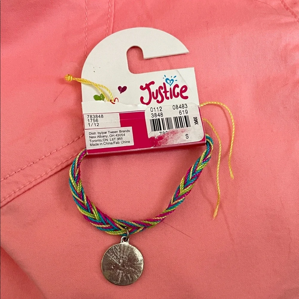 Justice Colorful Braided Bracelet with 'S' Charm
